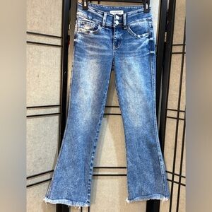 Flying Monkey Womens Size 25  Flare Mid Rise Cropped Flare Jeans Raw Hem Stretch